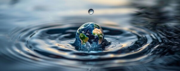Preserving Our Planet: A Single Water Drop Impacting the Earth, Symbolizing Environmental Conservation, Generative AI