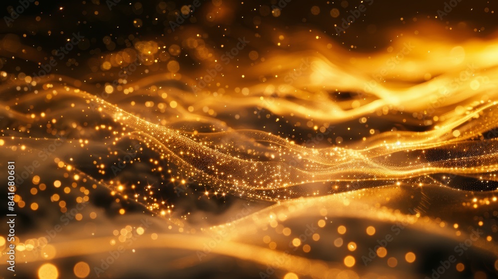 Poster A mesmerizing scene of golden particles flowing gracefully through space, creating a mesmerizing dance of light.