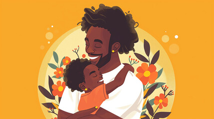 A happy dad hugs his smiling, cute girl as a sign of the love between them