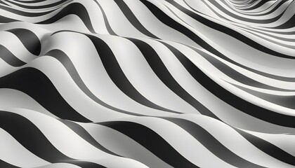 Zebra skin pattern. 3D black and waves texture background.