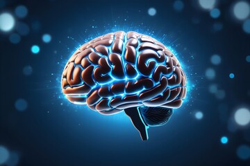 3D Illustration of Human Brain Model. Futuristic Technology, Neural Network, and Virtual Connectivity Concept