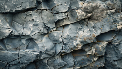 Texture, background layers and cracks in sedimentary rock on cliff face. Cliff of rock mountain. Rock slate in the mountain. Seamless abstract background. Cracks