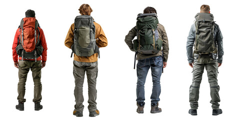 Fototapeta premium Adventurous man standing with bag pack isolated on transparent background