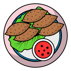 kabbaba Balls with Sauce Fried quibe vector color icon design, Pan-Asian cuisine symbol, Most Popular Dishes Sign,Casual eats stock illustration, Kibbeh or kubba Concept