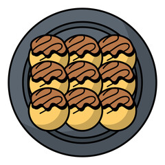 Ball shaped Japanese snacks vector color icon design, Pan-Asian cuisine symbol, Most Popular Dishes Sign,Casual eats stock illustration, Takoyaki platter Concept