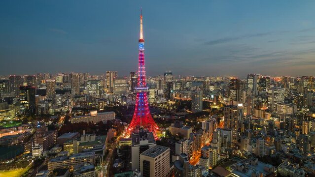Dusk to night timelapse view of Tokyo cityscape in Tokyo, Japan.