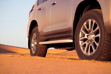 The grey car standing in the middle of the Namib desert 