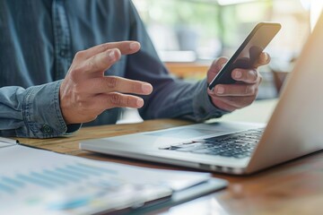 Obraz premium Students using digital tablets and mobile smart phones, business concept, selective focus, vintage colors, businessman working with modern devices