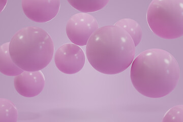 3d Pink balls falling or bubbles on light pink background