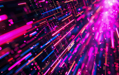 Fototapeta premium Abstract background of colorful neon lights and lines creating a futuristic and dynamic digital landscape.