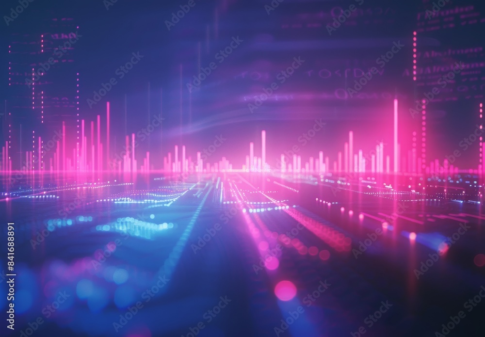 Poster graph of technical financial data on an abstract background of technology
