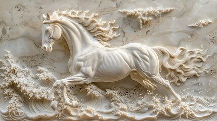 White carved stone of a horse running