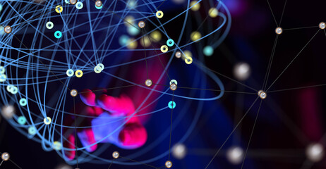 Global network. Blockchain. 3D illustration. Neural networks and artificial intelligence. Abstract