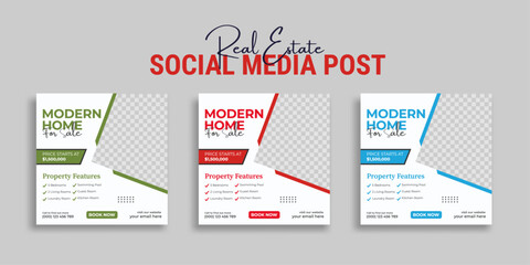 Real estate social media post square web banner template. Furniture social media post templates. Suitable for web banners, advertising, house sale social media posts, web ads	