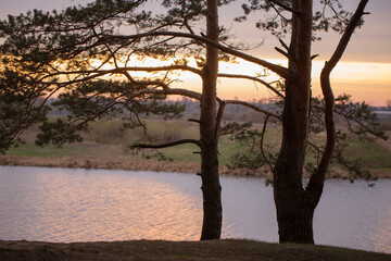 landscape with lake at sunset