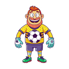 A soccer fan, wearing a jersey, gloves on 2 hands, soccer shoes on feet, cartoon-style vector illustration.