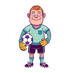A soccer fan, wearing a jersey, gloves on 2 hands, soccer shoes on feet, cartoon-style vector illustration.