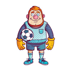 A soccer fan, wearing a jersey, gloves on 2 hands, soccer shoes on feet, cartoon-style vector illustration.