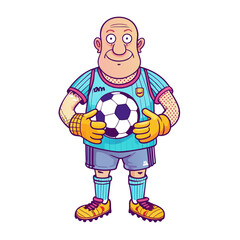 A soccer fan, wearing a jersey, gloves on 2 hands, soccer shoes on feet, cartoon-style vector illustration.