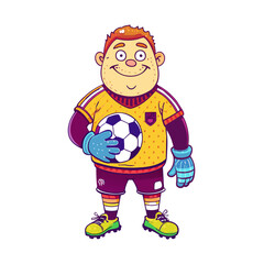 A soccer fan, wearing a jersey, gloves on 2 hands, soccer shoes on feet, cartoon-style vector illustration.