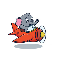 cartoon illustration design of a cute and kawaii elephant boarding a plane