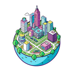 Fototapeta premium city map for a game, modern city, view from top, non axonometric view angle, non isometric, please don't, rotate by X, not by Z, or Y