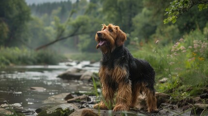 Otterhound Dog Exploring Nature by River