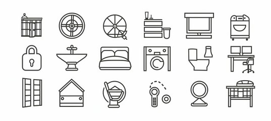 Detailed line icons set for the hotel industry. Simple modern illustration.