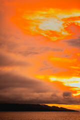 Sky view on the ocean at sunset
