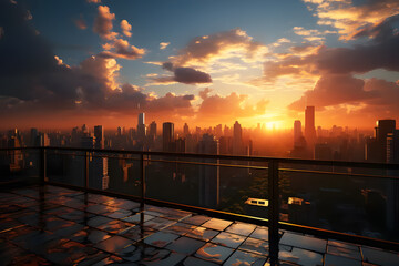 On Top view landscape building in city sunset time evening yellow-orange. Skyline at sunset. Realistic view on rooftop clipart template pattern. Background Abstract Texture.