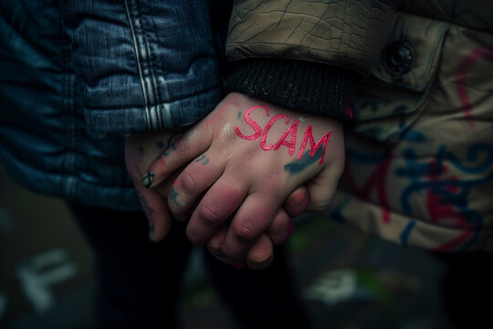 Couples holding hands, with intention to commit love scam.