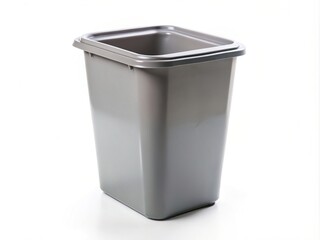Empty grey plastic trash can on white background, plastic, trash can, empty, clean, grey, isolated, container, waste bin, household, recycling, rubbish, disposal, recycling bin, lid, gray
