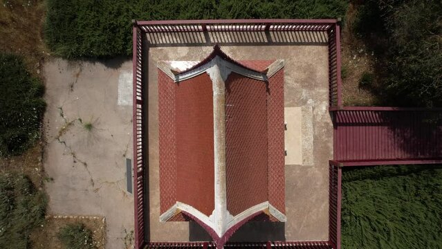 Aerial Panning Shot Of Famous Buddhist Temple , Ben Shemen Forest, Israel