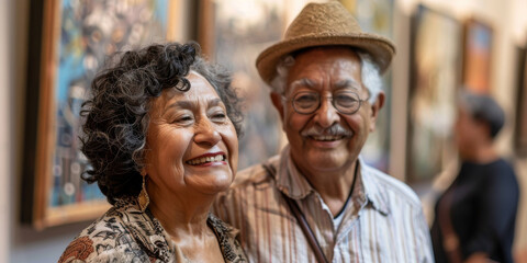 Obraz premium a Hispanic retired couple visiting an art museum