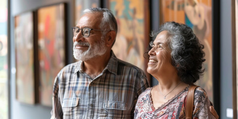 Naklejka premium a Hispanic retired couple visiting an art museum