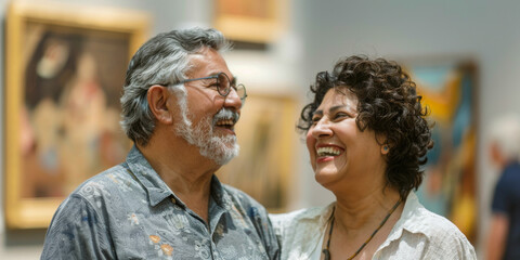 a Hispanic retired couple visiting an art museum