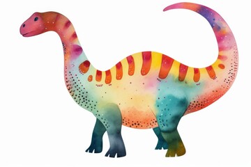 Fototapeta premium Multicolored dinosaur. Watercolor isolated illustration on white background.