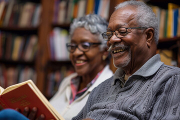 an African American retired couple attending a book club meeting