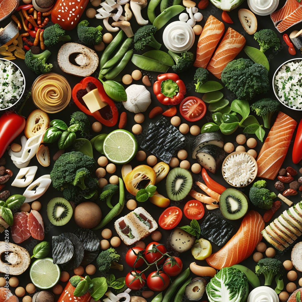 Aufkleber detailed 3d render of food textures, featuring an array of ingredients and culinary elements arrange