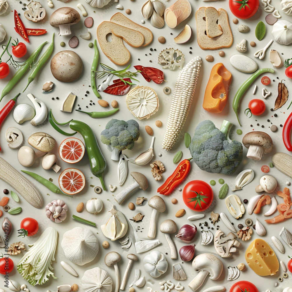 Aufkleber detailed 3d render of food textures, featuring an array of ingredients and culinary elements arrange