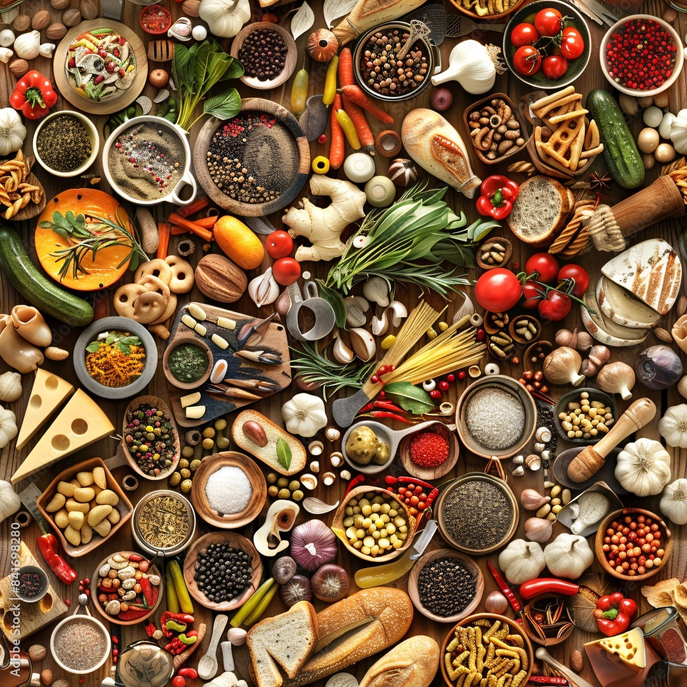 Aufkleber detailed 3d render of food textures, featuring an array of ingredients and culinary elements arrange
