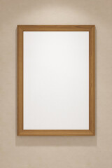 3d render of wooden frame mock up hanging on the cream wall background. Set 4