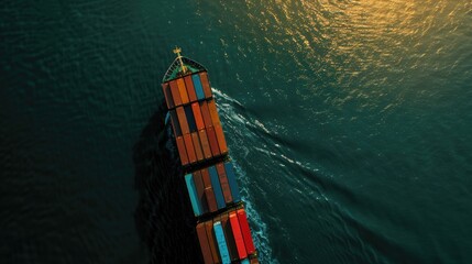 container ship in import export and business logistic.By crane ,Trade Port , Shipping.cargo to harbor.Aerial view.Water transport.International.Shell Marine.Top view.	