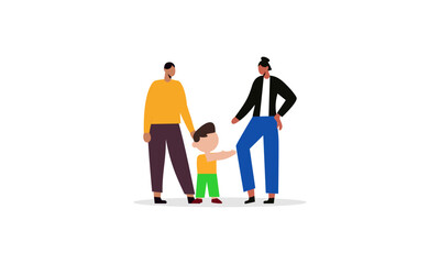 Happy big families hug illustration