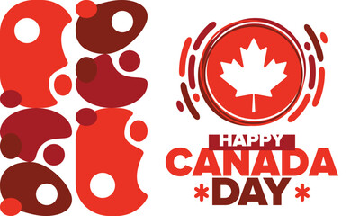 Happy Canada Day. National holiday, celebrated annual in July 1. Canadian flag. Maple leaf. Patriotic symbol and elements. Poster, card, banner and background. Vector illustration
