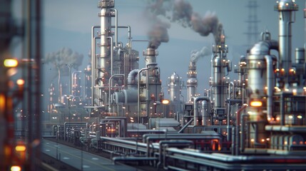 Obraz premium Aerial view Oil refinery. with a background of the sea and sky. The factory is located in the middle of nature and no emissions. The area around the air pure. Top view. 