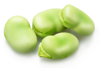 Several broad beans isolated on white background.