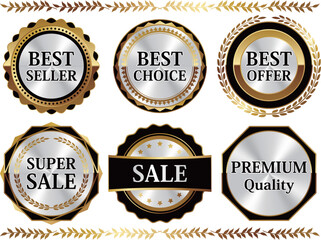 高級感のある販売促進エンブレム6種セット　ゴールド＆シルバー