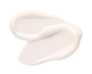 Sample of face care cream isolated on white, top view