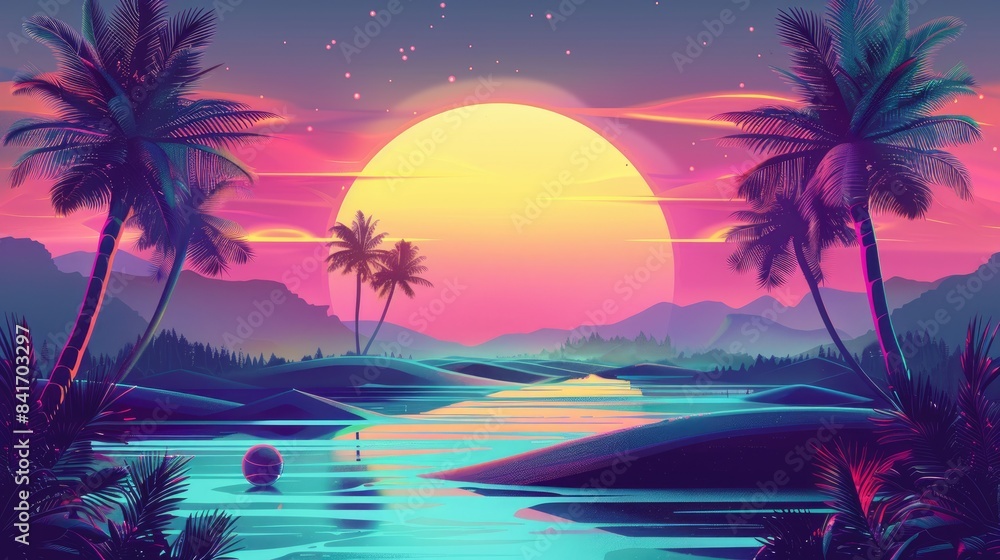 Poster 70s 80s style with digital noise gradient influenced by retro vibes
